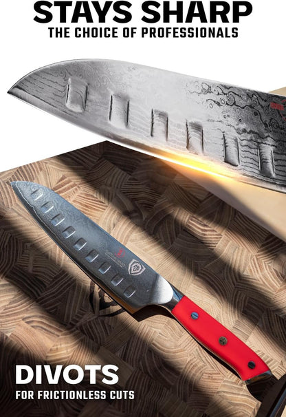 Santoku Knife - 7 Inch - Shogun Series - Damascus - Japanese AUS-10V Super Steel Kitchen Knife - Vacuum Treated - Crimson Red ABS Handle - Razor Sharp Vegetable Knife - W/Sheath2