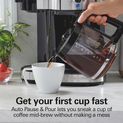 2-Way Brewer Coffee Maker, Single-Serve and 12-Cup Pot, Black/Stainless Steel(49980A), Carafe | 12 Cup Glass Carafe | Black with Stainless Steel Accents | 49980RG7