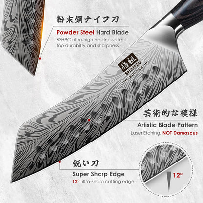 7 Inch Chef Knife in Powder Steel, Ultra Sharp Japanese Santoku Knife, High Carbon Professional Kitchen Knives with Ergonomic Pakkawood Handle, Utility Knives for Meat and Vegetable2