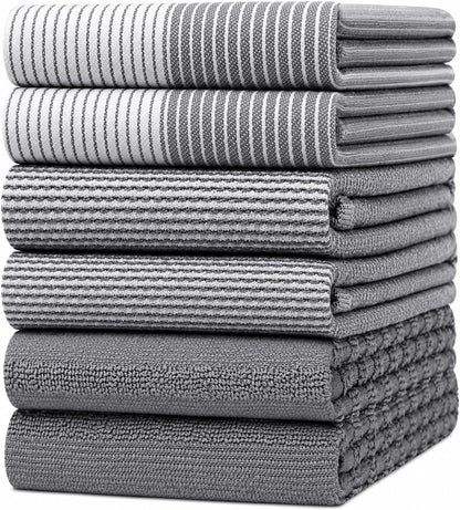Premium Kitchen Towels 6 Pack 100% Cotton, 20"X28" Dish Towels - Grey | Large Flat & Terry Kitchen Linen Set with Hanging Loops, Highly Absorbent for Washing and Drying Dishes1