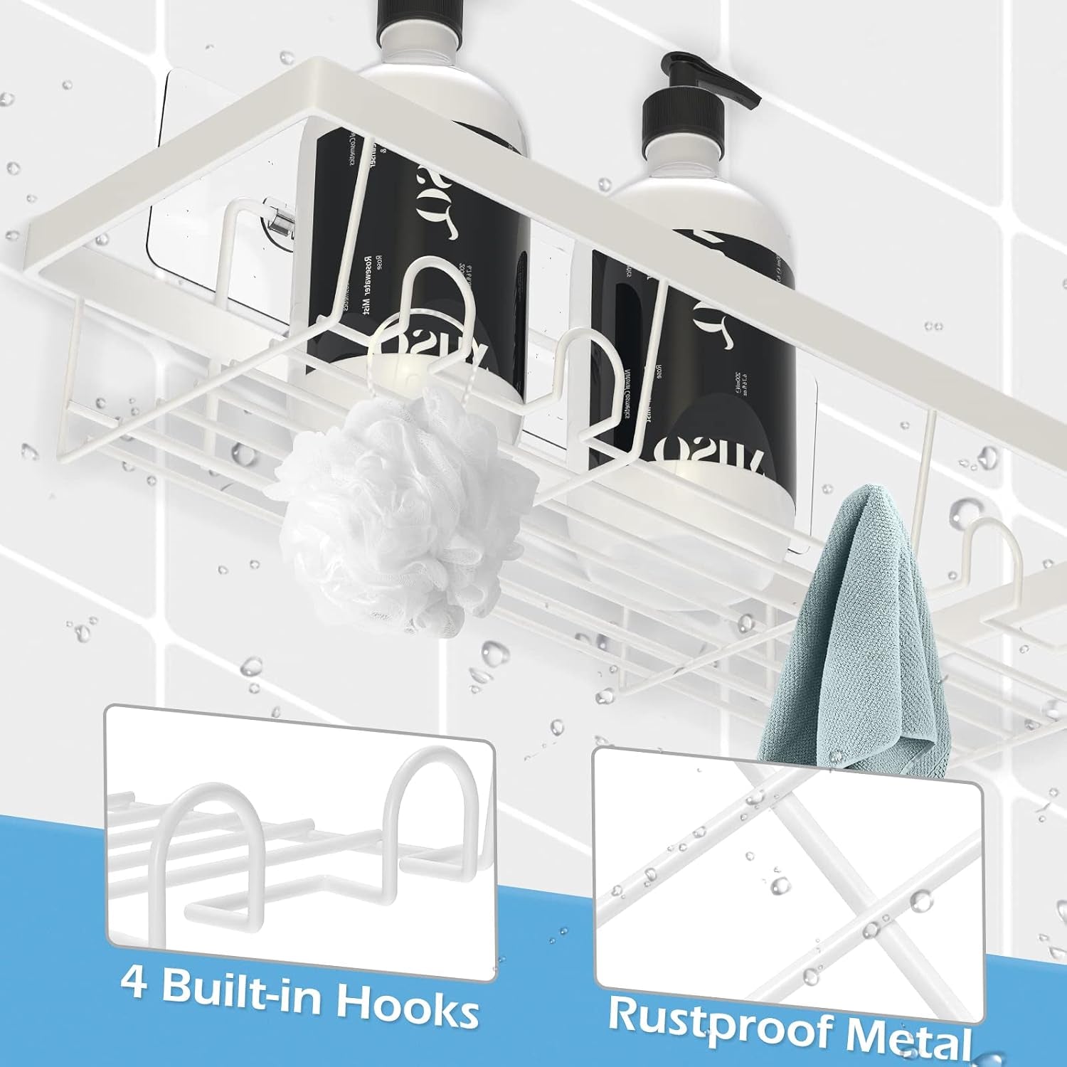 2-pack-adhesive-white-shower-caddy-organizer-with-hooks-rustproof-no-drilling-wall-mounted-storage-shelf-rack-for-inside-shower-bathroom-kitchen