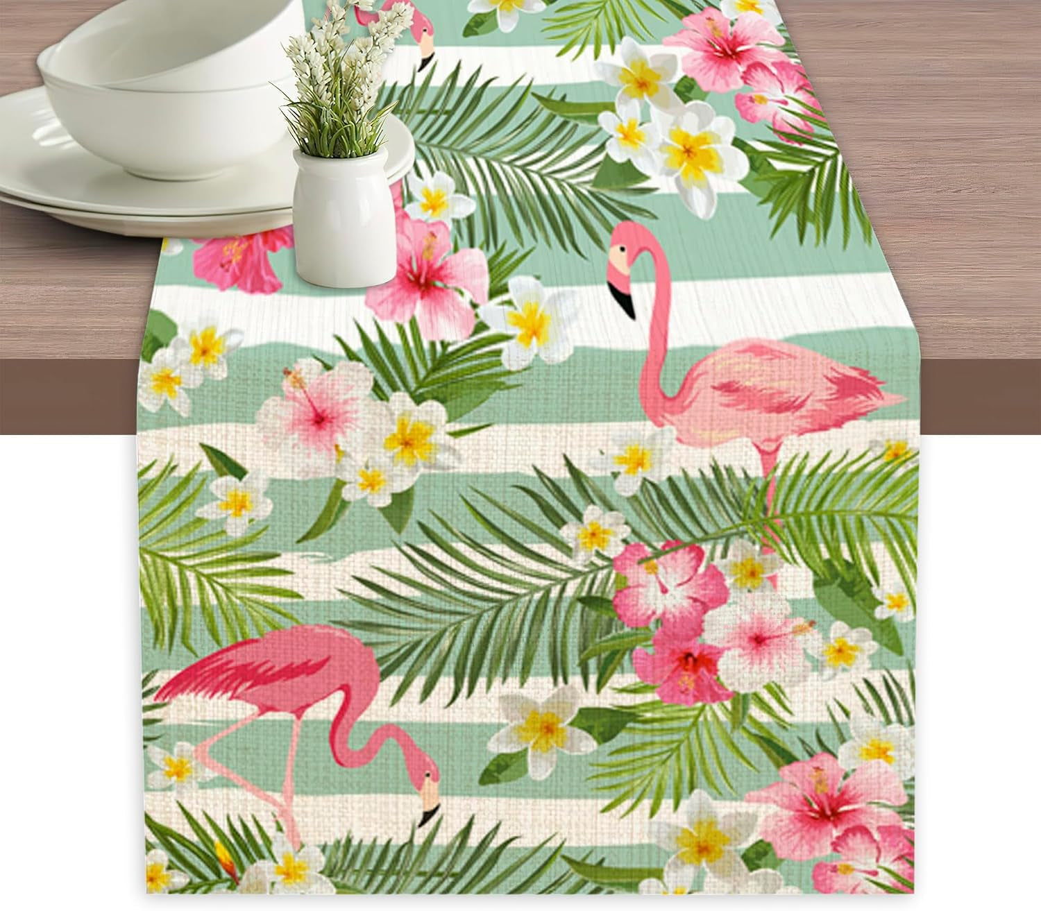 flamingo-palm-leaf-hibiscus-table-runner-dresser-scarves-seasonal-linen-tablerunner-for-indoor-outdoor-kitchen-home-party-holiday-dining-table-decor-13-x-70-inch