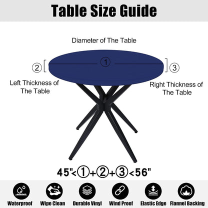 round Picnic Tablecloth, Waterproof Elastic Fitted Table Covers for 45" - 56" Tables, Wipeable Flannel Backed Vinyl Tablecloths for Camping, Indoor, Outdoor, Navy8