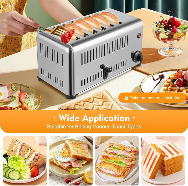 6-Slice Toaster Bread Baking Machine, 1-5 Minute Timing Stainless Steel 1680W Commercial Electric Countertop Toaster with Extra Wide Slots & Crumb Tray for Toasting Bagels, Breads, Waffles & More8