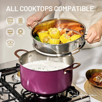 8QT Full Clad Tri Ply Stainless Steel Stock Pot with Lid, Kitchen Stockpot Soup Pot, Outer Ceramic Layer, Even Heating, All Stoves Compatible, Oven & Dishwasher Safe, Stay Cool Handle, Purple5