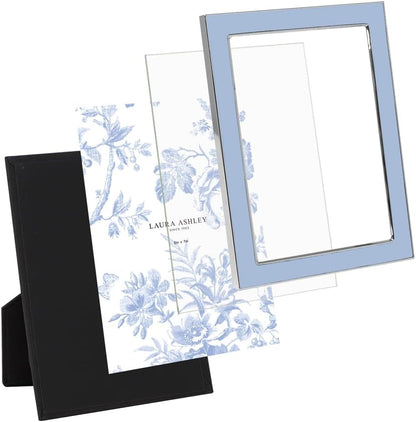 Laura Ashley 5X7 Cashmere Blue Enamel Picture Frame, Silver Edge W/Easel4