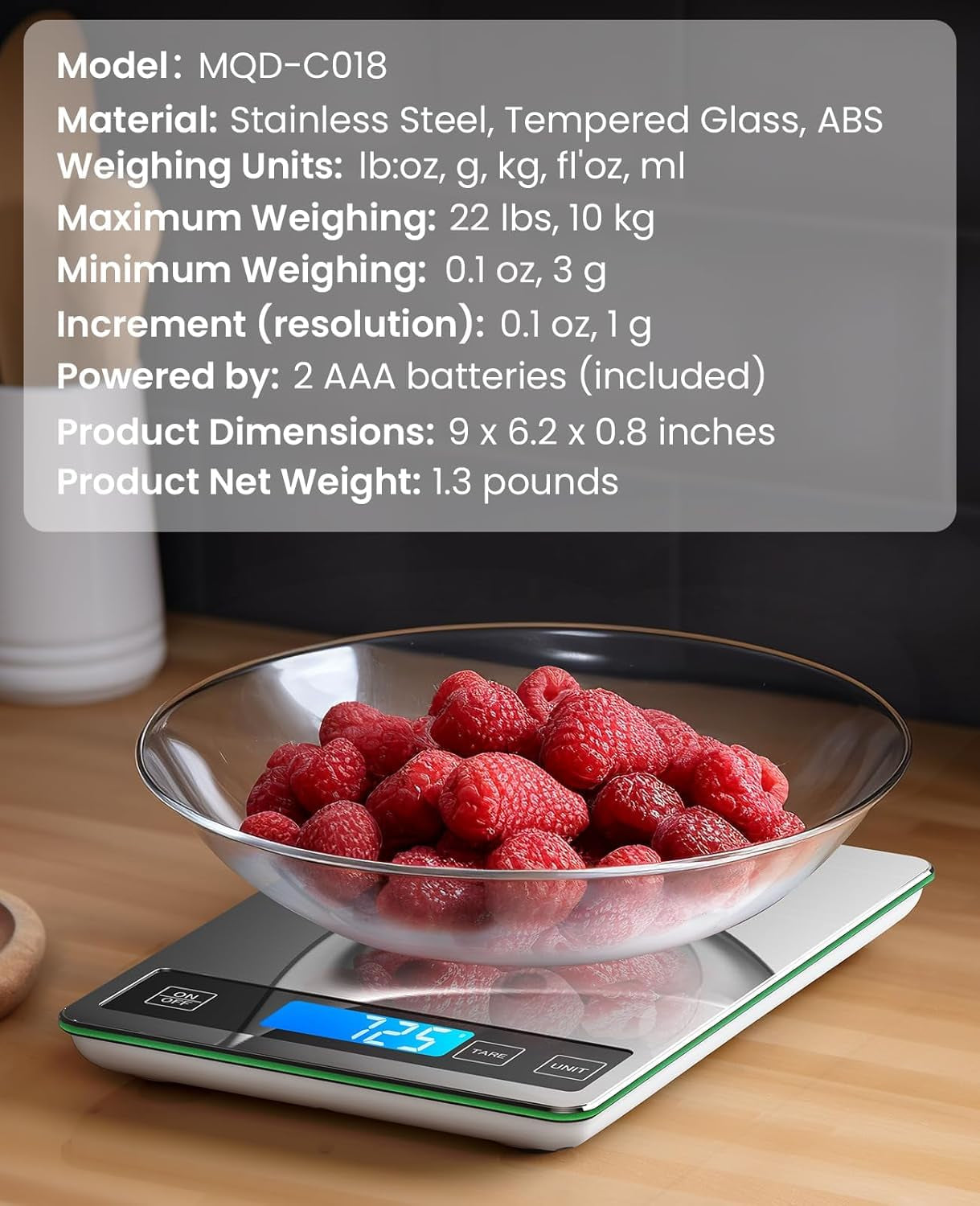 food-scale-22lb-digital-kitchen-scale-for-cooking-baking-1g-0-1oz-precise-graduation-backlit-lcd-tare-function-weight-grams-and-oz-easy-clean-stainless-steel-and-tempered-glass