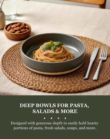 24-Piece Dinnerware Sets for 6, Ceramic Plates and Bowls Set with Partially Unglazed Base, Handcrafted Look, Stoneware Dishes Set for Kitchen, Gray, Dinner & Dining, Microwave & Dishwasher Safe8