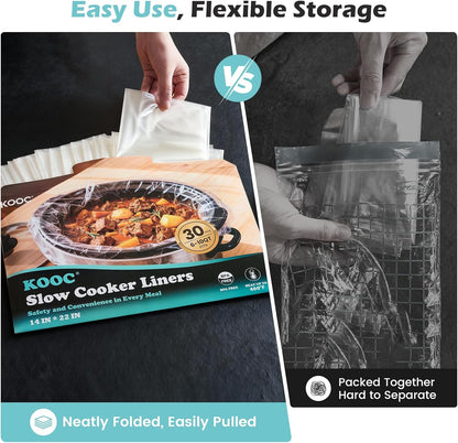 30 Count Slow Cooker Liners, Fits 6–10 Qt Pots, 14" X 22" Large Size | Disposable Cooking Bags, Heat Resistant up to 400°F, Leakproof Design, Durable Nylon Blend, BPA Free, for round & Oval Pots4