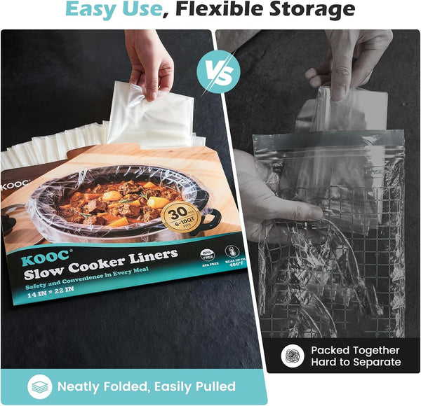 30 Count Slow Cooker Liners, Fits 6–10 Qt Pots, 14" X 22" Large Size | Disposable Cooking Bags, Heat Resistant up to 400°F, Leakproof Design, Durable Nylon Blend, BPA Free, for round & Oval Pots4