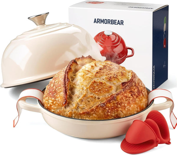 5QT Enameled Cast Iron Sourdough Bread Oven for Homemade, White | Tight-Fitting Dome Lid, Shallow Base Supports Easier Loading & Crisp Sourdough Crusts, Gifts for Sourdough Bakers1