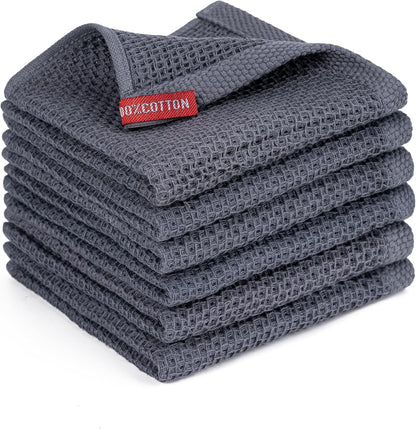 Kitchen Towels 6-Pack Kitchen Dish Cloths,100% Cotton,12X12 In,Dark Grey | Towels Waffle Weave,Ultra Soft Absorbent, Quick Drying1