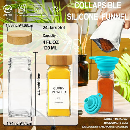 Glass Spice Jars with Bamboo Lid & 398 Label for Cabinet & Drawer Organizer2