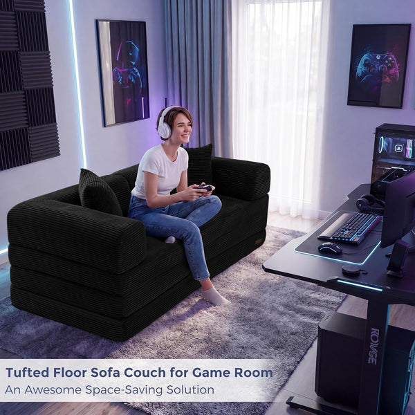 Convertible Sofa Bed, Floor Sofa Couch with L-Shaped Backrest2