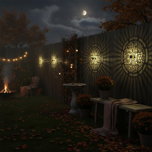 4 Pack Solar Fence Lights Metal Solar Powered Outdoor Wall Deck Step Lights Tree Theme Waterproof Fence Light for Garden Post Patio Backyard Yard Decor (Tree, 4 Pack)6