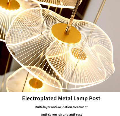 High Ceiling Chandelier - 24-Light Dimmable Modern Gold Long Spiral Luxury Linear Lotus Leaf Led Lamp Hanging Pendant Lights for Foyer Enterway Staircase Villas4