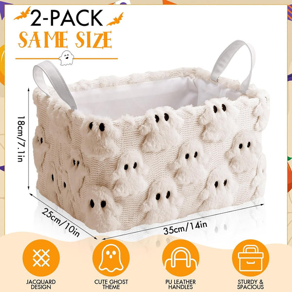 2 Halloween Ghost Storage Basket with Handle, Beige Ghost Decor2