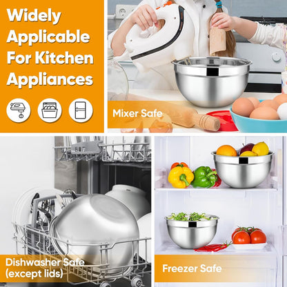 Mixing Bowls Set of 5, Stainless Steel Metal Salad Bowls with Lids7