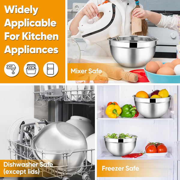 Mixing Bowls Set of 5, Stainless Steel Metal Salad Bowls with Lids7