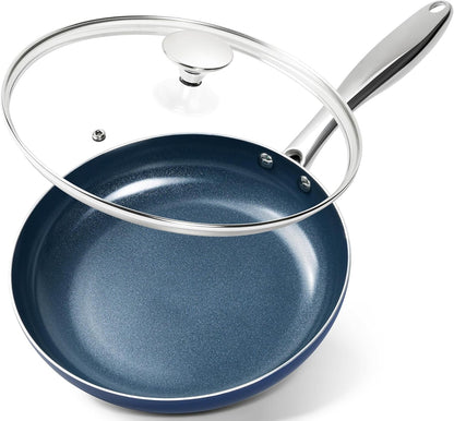 10 Inch Frying Pan with Lid, Blue Frying Pan with Nonstick Diamond Infused Coating, Nonstick Frying Pans, Diamond Fry Pan Blue1