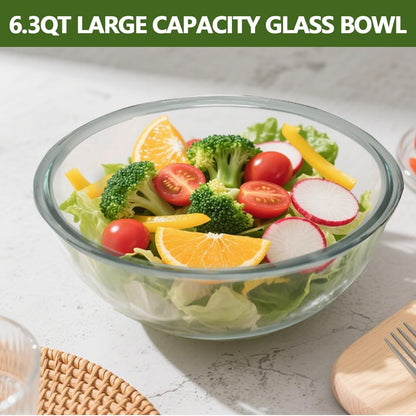 Large Glass Mixing Bowl with Lid,6.3 Quart Thickened Bowl Edges7