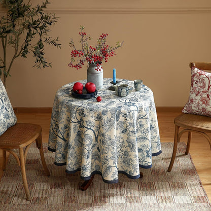 Designer Vintage Linen round Tablecloth,Diameter 55"-Ruyi B7