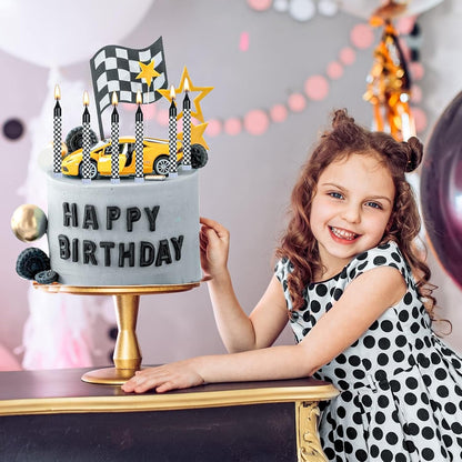 12 Pcs Race Car Birthday Candles, Black White Checkered Flag6