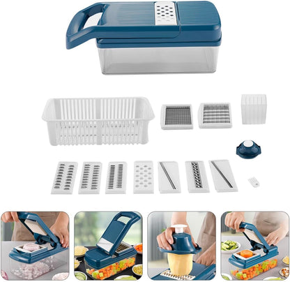 Multifunctional Vegetable Slicer and Grater Set, Blue Kitchen Cutter with Potato Peeler, Fruit and Vegetable Shredder for Home Food Preparation3