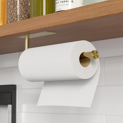 Paper Towel Holder under Cabinet, Self-Adhesive,No Drilling, Stainless Steel, Wall-Mounted for Kitchen and Bathroom, Easy Install, Durable, Space-Saving, Ideal for Home, RV (Gold, 1 Pack)2