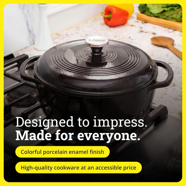 Essential Enamel Cast Iron Dutch Oven, 6 Quart, Midnight Chrome | Ideal for Bread Baking, Braising, Marinating & Slow Cooking, Features Moisture-Sealing Lid & Dual Handles6
