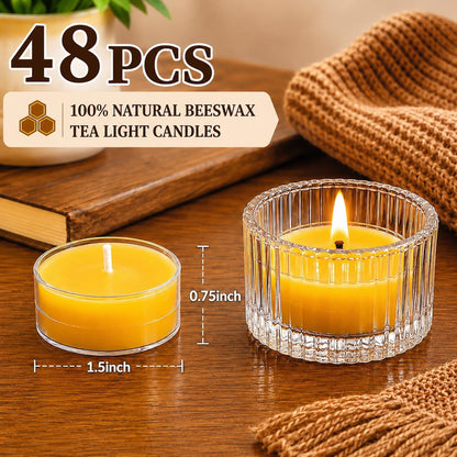 Beeswax Tea Lights Candles 48 Pack, 4 Hours Clean Burn5