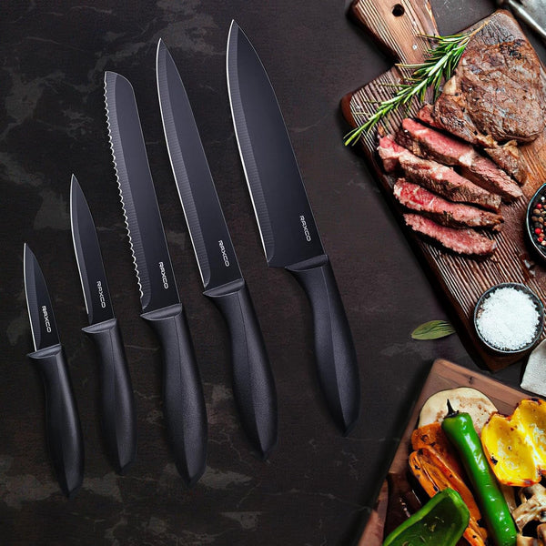 Knife Set,10-Piece Stainless Steel Kitchen Knife Set with Block,Black | Compact Small Countertop Holder,Pro-Sharpened Stainless Steel Chef Knives, Space Saving Knife Set for RV & Apartment6