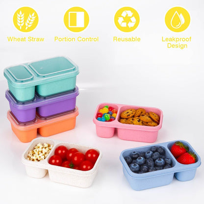 6 Color 2-Compartment Reusable Snack Containers with Lids4