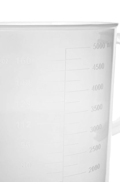 Measuring Jug, 5000Ml (5 Liter) - Short Form - Polypropylene Plastic - Molded Graduations - Chemical Resistant, Autoclavable - Handle for Convenient Lifting - Pitcher, Large Measuring Cup3