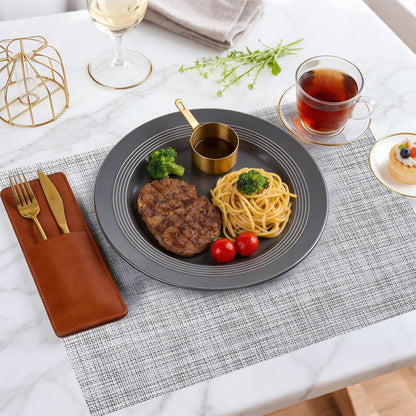 Placemats Set of 8, Heat Resistant Non-Slip Place Mats for Dining Table, Durable Washable PVC Vinyl Woven Table Mats, Linen Textured Placemats for Kitchen Resistant Easy to Clean(Gray5