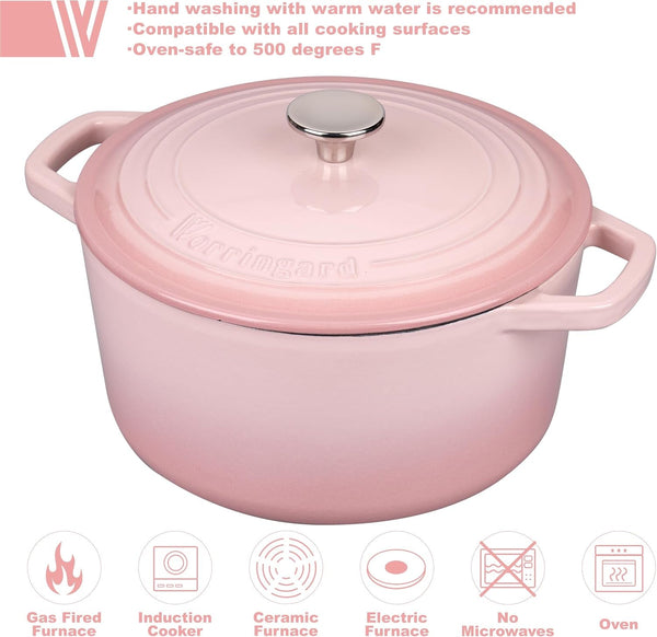 Enameled Cast Iron Dutch Oven Pot with Lid, for Bread Baking, round Bread Oven- Include Sourdough Bread Baking Supplies Set, 4.5QT, Pink3
