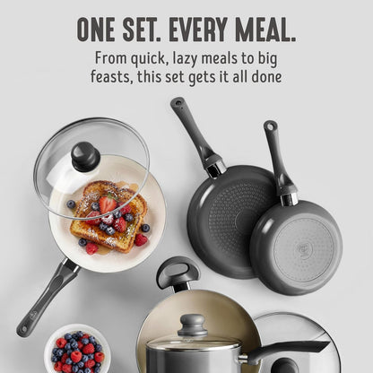 16Pc Ceramic Nonstick Pots & Pans Cookware Set, Graphite Black | Pfas-Free Nonstick Coating, Stockpot, Frying Pans, Saucepan, Sauté, Induction Ready, All Stovetop Compatible, Dishwasher Safe6