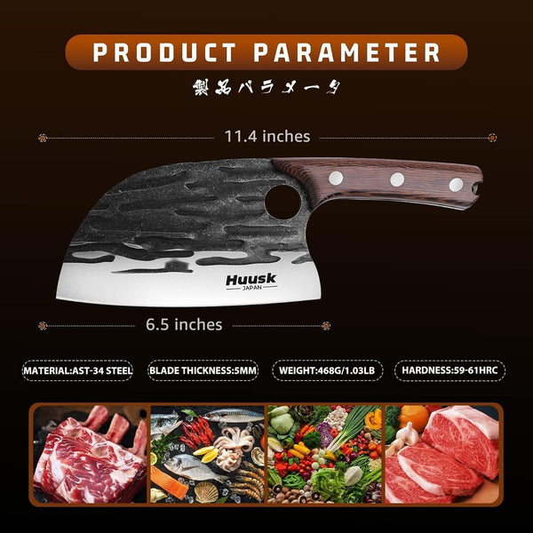 Meat Cleaver Knife with Sheath, Hand Forged Chopping Butcher Knives5