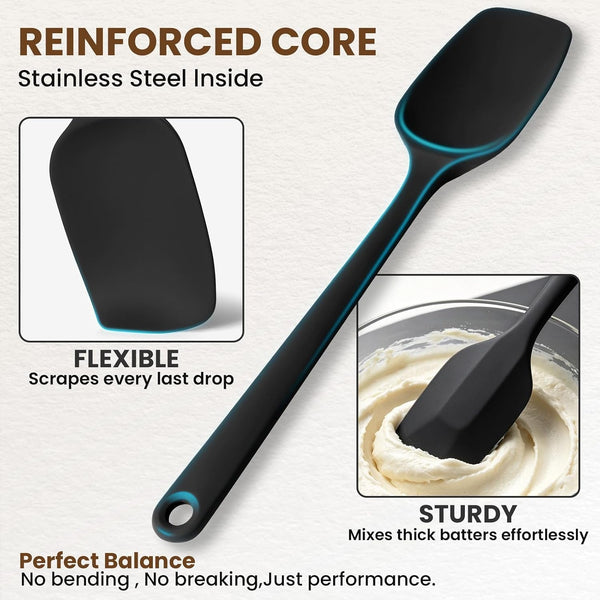 Silicone Spatula Set,9-Piece BPA Free Food Grade Heat Resistant Spatulas for Cooking Baking,Seamless One Piece Design,Non-Stick Safe,Dishwasher Safe,Withstands -104°F to 600°F（Black）5