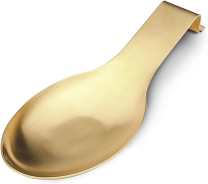 Stainless Steel Spoon Rest, Spatula Ladle Holder, Stainless Steel Utensil Spoon Rest Holder, Brushed Finish, Dishwasher Safe 9.8 X 3.7 Inch (Gold 1PC)1
