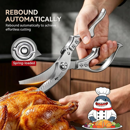 Heavy Duty Poultry Shears,Spring Loaded Kitchen Shears,Dishwasher | Non-Slip Handle Kitchen Shears, Safety Lock, All Purpose Kitchen Scissors for Chicken, Meat Cutting, Turkey, Fish, Vegetables2