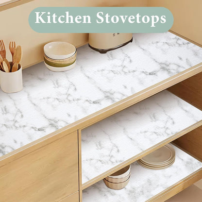 2-Layer Drawer and Shelf Liner for Kitchen Cabinet: 12 in X 20 Ft Non Slip Waterproof Shelf Paper Non Adhesive Refrigerator Liners White Marble Easy Liners for Bathroom with Knife Tape Measure6