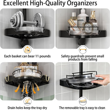 360° Rotating Corner Shower Caddy Tension Pole Organizer, Black5