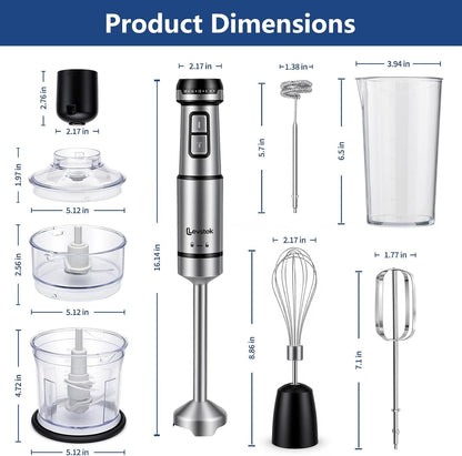 Immersion Hand Blender Set, 1200W 20-Speed Stainless Steel Stick Blender with 7 Accessories, 500Ml & 200Ml Chopper Cups, Milk Frother, Egg Beater, for Smoothies, Soups Kitchen Essential3