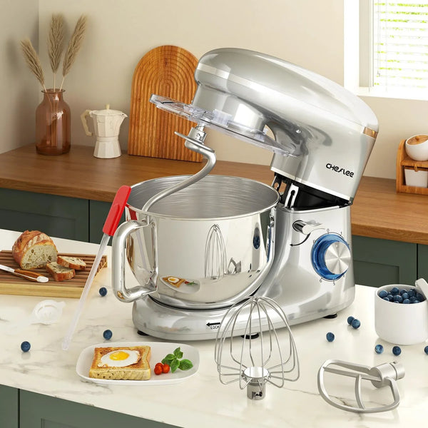 Stand Mixer 660W 6+P with 6.5 QT Stainless Steel Bowl, Dough Hook, Wire Whip & Beater, for Most Home Cooks (Silver)6