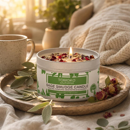 White Sage Candle, Sage Leaf, Rose, Lavender, Himalayan Salt & Essential Oil5