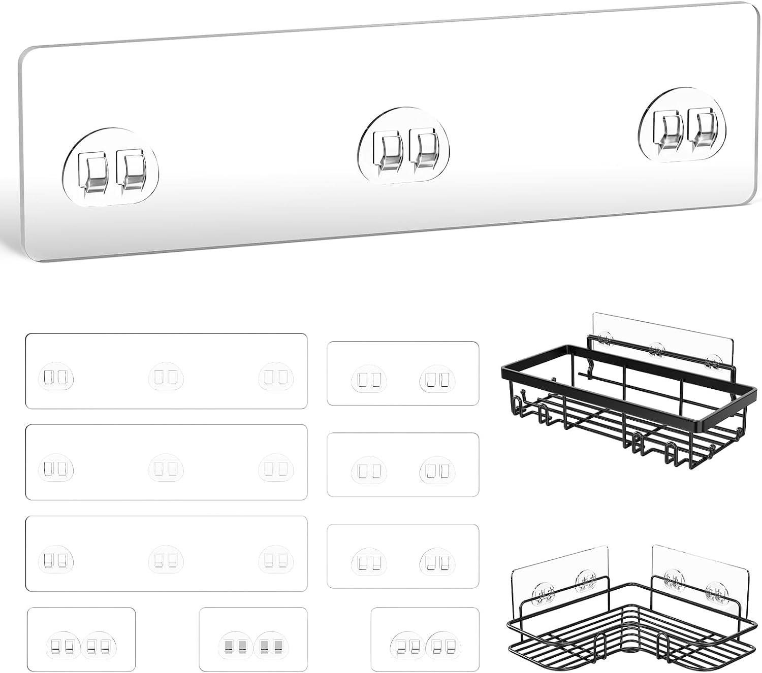 9-pack-shower-caddy-adhesive-replacement-strong-waterproof-transparent-adhesive-strips-no-drilling-shower-shelf-adhesive-hooks-for-bathroom-shelves-corner-basket-soap-holder-kitchen-racks