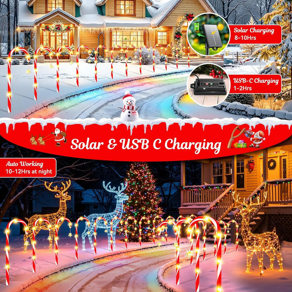 Solar Candy Cane Lights 10-Pack Outdoor Christmas Decorations3