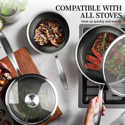 6 Pieces Stainless Steel Frying Pan Set with Lids(8"+9.5"+11") | Honeycomb Nonstick Frying Pan Set, Induction & Oven Safe, Stay-Cool Handles, Compatible with All Cooktops, PFOA Free4
