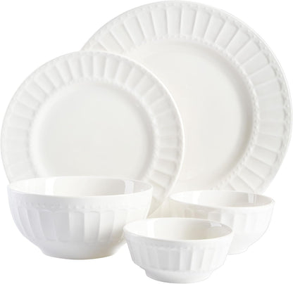 Zen Buffet Porcelain Ceramic Dinnerware Sets for 8, Plates and Bowls Set (40Pcs), White Embossed Dishes2